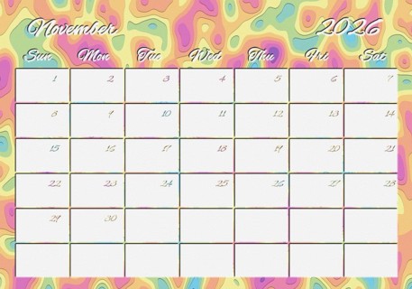 Printable Wall Calendar, November 2026 Colorful
