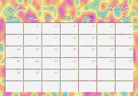 Printable Wall Calendar, June 2026 Colorful