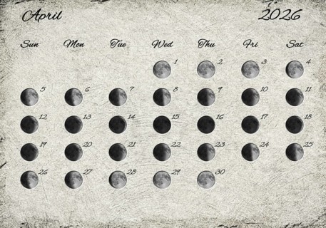 Moon Phases Calendar. April 2026 Old Paper