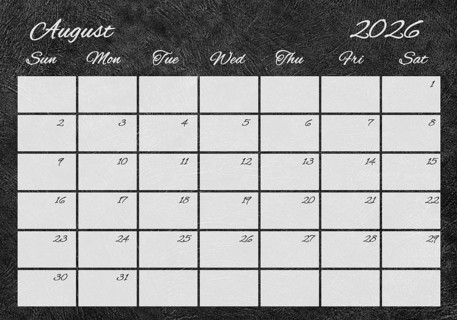 Printable Wall Calendar, August 2026 Retro