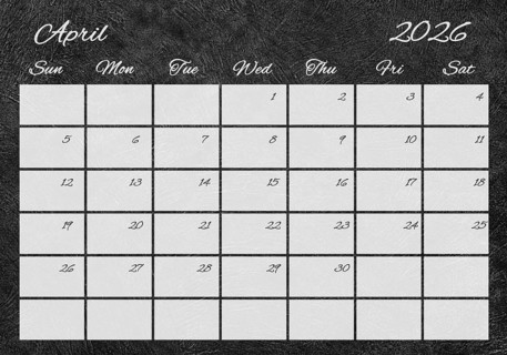 Printable Wall Calendar, April 2026 Retro