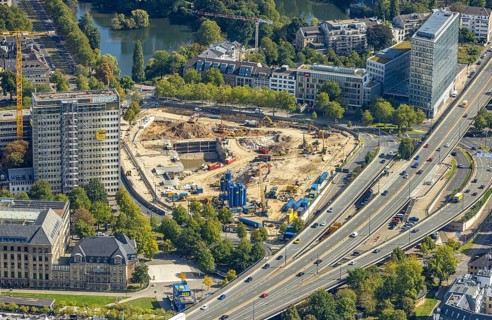 Aerial view, construction site Haroldstraße, demolition of the former Ministry of the Interior and