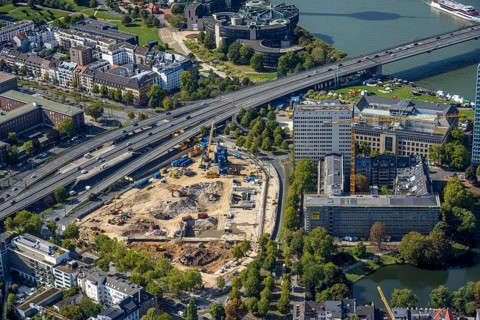 Aerial view, construction site Haroldstraße, demolition of the former Ministry of the Interior and