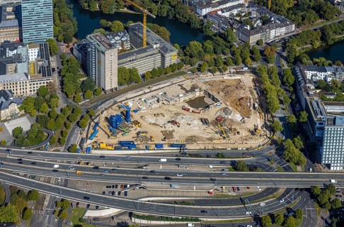 Aerial view, construction site Haroldstraße, demolition of the former Ministry of the Interior and