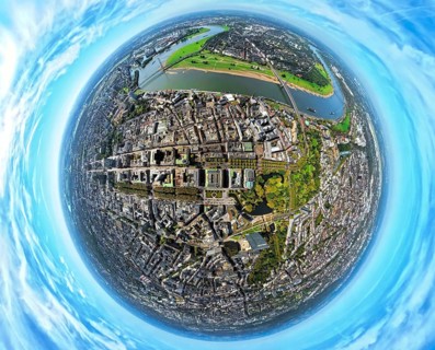 Aerial view, old town and Königsallee with tree avenue, city centre view and commercial buildings,