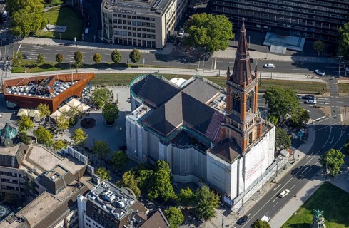Aerial view, renovation and redevelopment Johanneskirche, Martin-Luther-Platz, city centre,