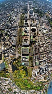 Aerial view, Königsallee with tree avenue, city centre view and commercial buildings, Hofgarten and