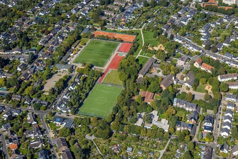 Aerial view, district sports facility Unterrath, football stadium and tennis courts Düsseldorfer