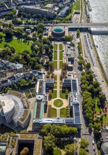Aerial view, Ehrenhof Kunstpalast art museum, North Rhine-Westphalia Forum and Tonhalle,