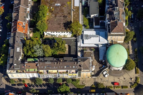 Aerial view, Jewish community Düsseldorf synagogue, Sabra Düsseldorf, residential buildings
