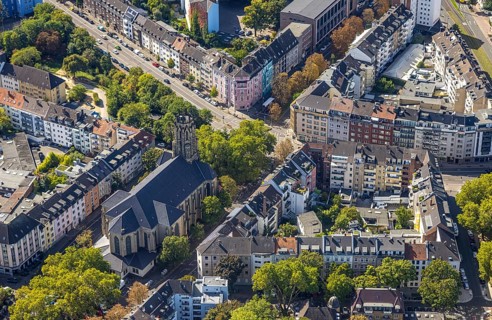 Aerial view, Church of the Holy Trinity, Jülicher Straße, intersection Euler Straße, Derendorf,