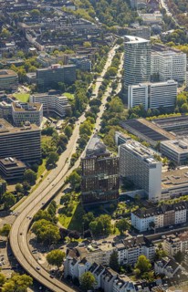 Aerial view, Kennedydamm hotels and office district, Sky Office, Federal Employment Agency, Hilton