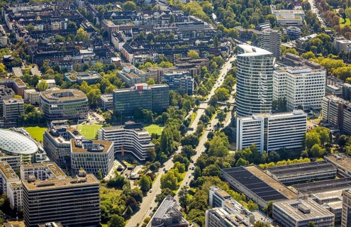 Aerial view, Kennedydamm, office district, Sky Office, Federal Employment Agency, Golzheim,