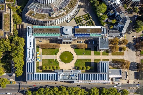 Aerial view, Ehrenhof Kunstpalast art museum, Pempelfort, Düsseldorf, Ruhr area, North