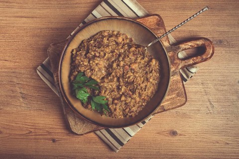 Lobio, a traditional Georgian dish, boiled beans, homemade, no people