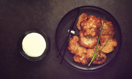 Potato pancakes, pancakes with sour cream, Belarusian dish, homemade, no people
