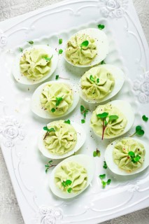 Snack, stuffed eggs with avocado, homemade, no people