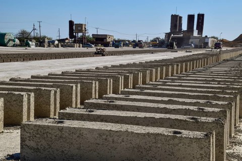 Cinder blocks lie on the ground and dried. Atyrau, Kazakhstan