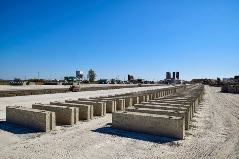 Cinder blocks lie on the ground and dried. Atyrau, Kazakhstan