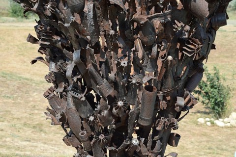 Monument of mines, grenades, bullets and shell fragments. Veselovka, Russia