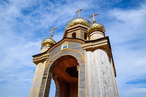 Orthodox chapel on a hill. Tabernacle in the Cossack village of Ataman. Taman, Krasnodar Krai,