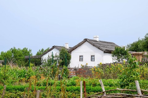 Adobe hut with a roof of reeds. Taman, Krasnodar Krai, Russia