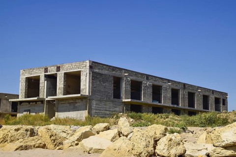 Unfinished building of gray block. Taman, Krasnodar Krai, Russia