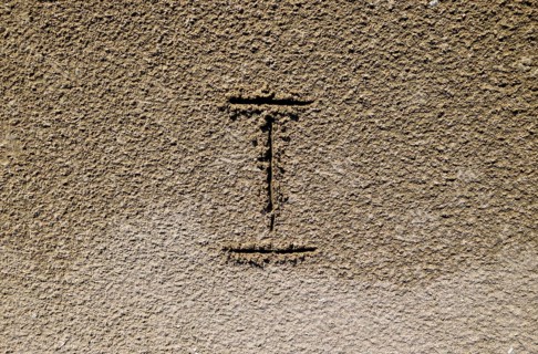 The Roman figure is one, painted on the sand. Taman, Krasnodar Krai, Russia