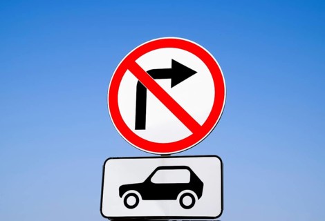 Traffic sign turn right for car transport is prohibited. Krasnodar, Russia