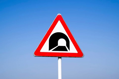 A road sign warning about the tunnel. Krasnodar, Russia