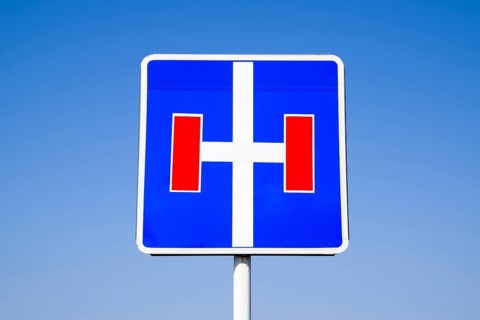 Road sign dead-end. The road with a dead end. Krasnodar, Russia