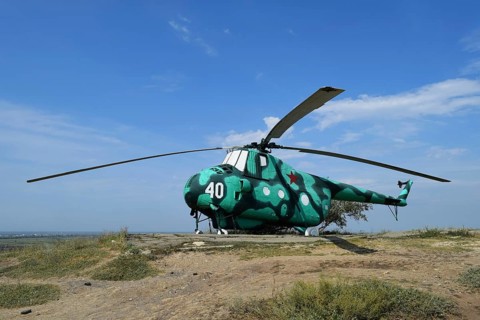Museum exhibit of combat helicopters. Taman, Krasnodar Krai, Russia
