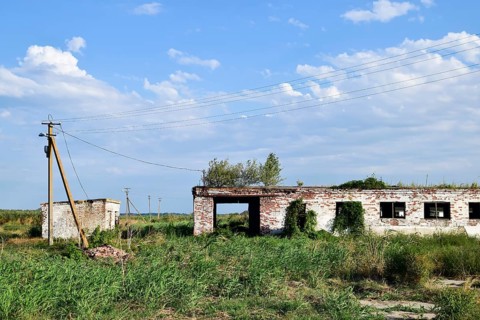 The ruins of the old farm. Cones column base of the wall. Krasnodar, Russia