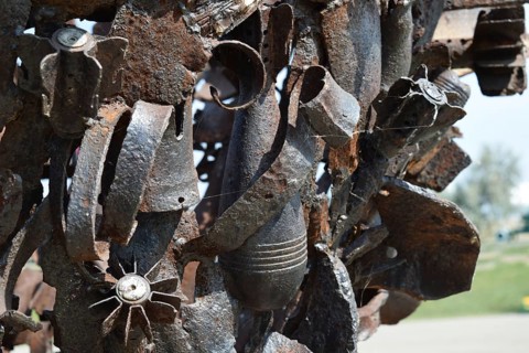 Monument of mines, grenades, bullets and shell fragments. To remember descendants of the horrors of