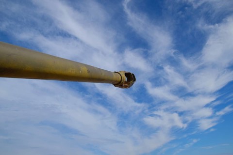 The trunk of the tank is directed to the sky. Taman, Krasnodar Krai, Russia