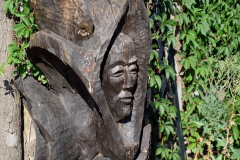 Wooden idol. Woodcarving. Taman, Krasnodar Krai, Russia