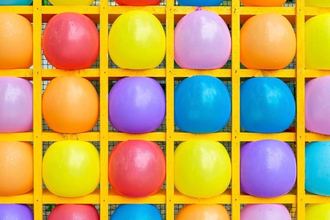 Inflatable balls in square shelves. Taman, Krasnodar Krai, Russia