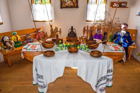 Set the table with utensils, plates and cups. Taman, Krasnodar Krai, Russia