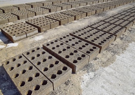 Cinder blocks lie on the ground and dried. Atyrau, Kazakhstan