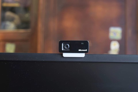 Web camera, attached to the monitor. Atyrau, Kazakhstan