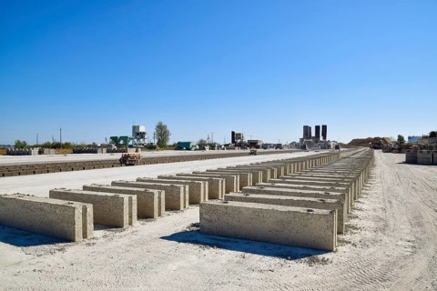 Cinder blocks lie on the ground and dried. Atyrau, Kazakhstan