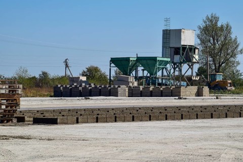 On cinder block production plant. Atyrau, Kazakhstan