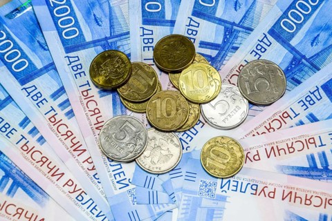 Russian banknotes and coins. Krasnodar, Russia