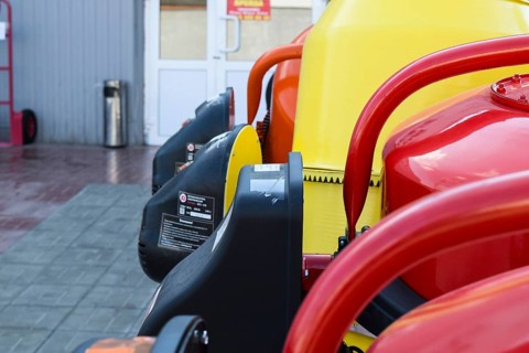 Domestic Concrete Mixer stand in a row on the street at the entrance to the store. Krasnodar,