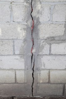 A crack in the concrete wall. Atyrau, Kazakhstan