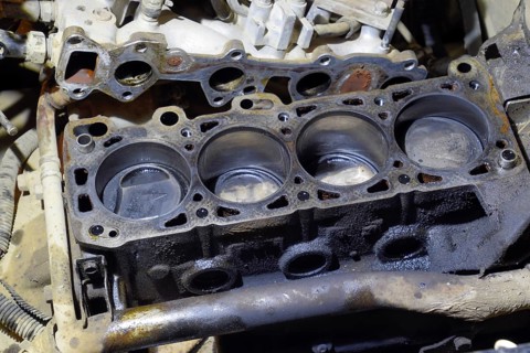 The cylinder block of the four-cylinder engine. Atyrau, Kazakhstan