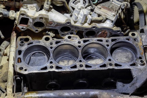 The cylinder block of the four-cylinder engine. Atyrau, Kazakhstan