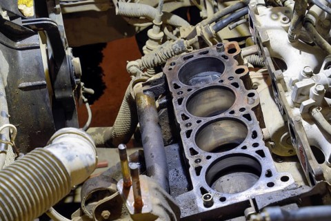The cylinder block of the four-cylinder engine. Atyrau, Kazakhstan