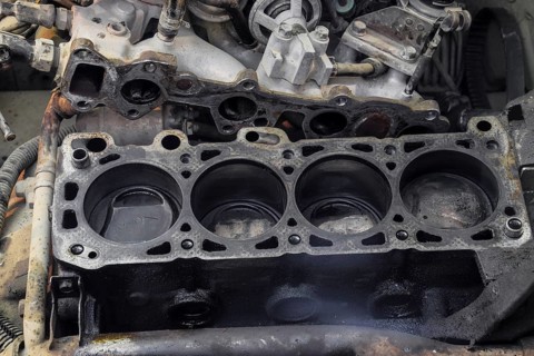 The cylinder block of the four-cylinder engine. Atyrau, Kazakhstan