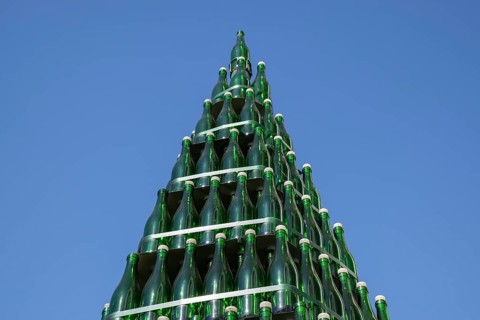 Christmas tree of bottles of champagne. Atyrau, Kazakhstan